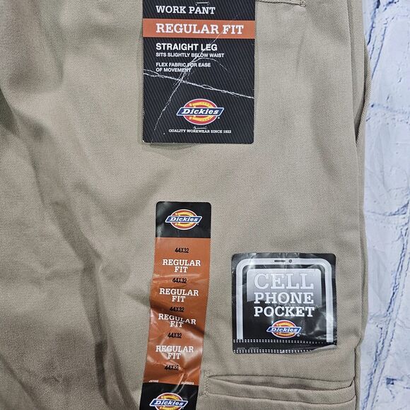 Dickies MENS SIZE 44X32 Work Pants Straight Regular Fit Khaki Cellphone Pocket - Picture 9 of 13